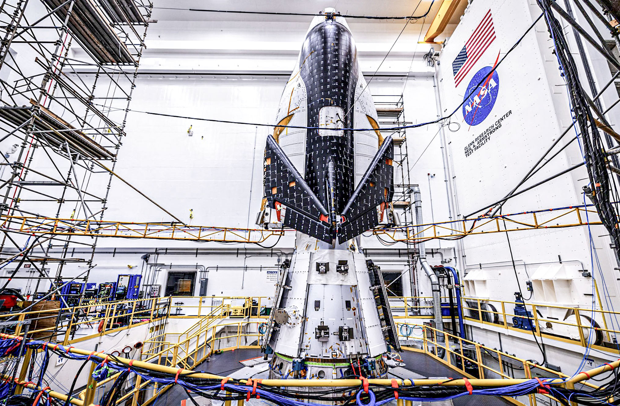 Sierra Space's Dream Chaser ready for pre-flight vibration testing on the Mechanical Vibration Facility shaker system at NASA